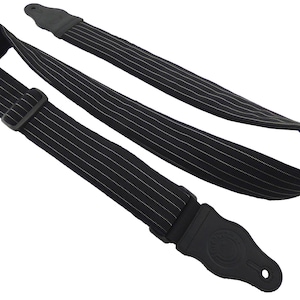 Black guitar strap, striped guitar strap. Gentlemen style. Ideal present for musician, guitarist. Elegant music instrument accessory. image 1