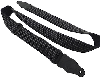 Black guitar strap, striped guitar strap. Gentlemen style. Ideal present for musician, guitarist. Elegant music instrument accessory.