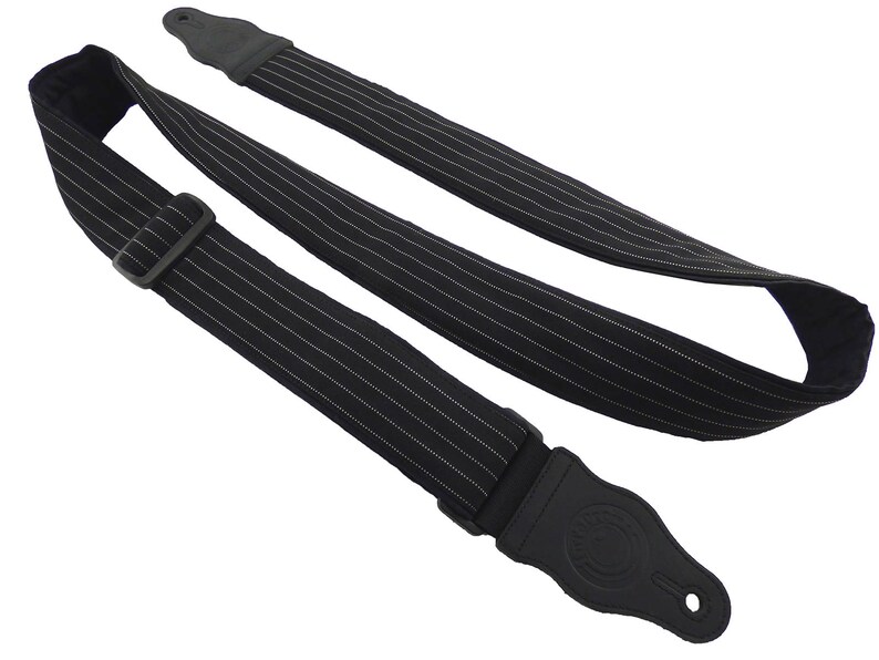 Black guitar strap, striped guitar strap. Gentlemen style. Ideal present for musician, guitarist. Elegant music instrument accessory. image 1