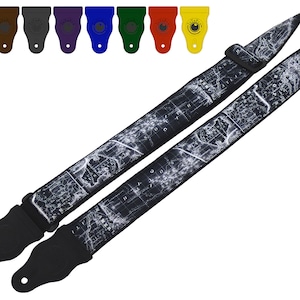 Adjustable Guitar Strap with Black World Map Design - Ideal for Guitar Enthusiasts