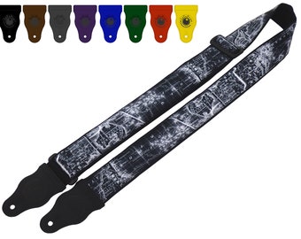 Adjustable Guitar Strap with Black World Map Design - Ideal for Guitar Enthusiasts
