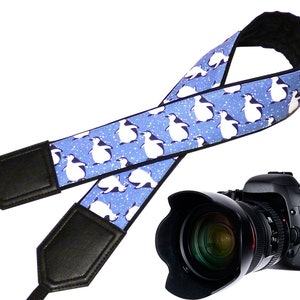 Personalized camera strap with penguins design. DSLR, SLR Camera Strap. Camera accessories. image 1