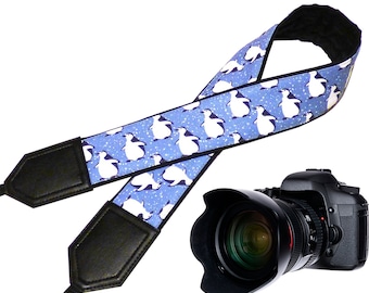 Personalized camera strap with penguins design. DSLR, SLR Camera Strap. Camera accessories.