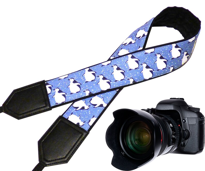 Personalized camera strap with penguins design. DSLR, SLR Camera Strap. Camera accessories. image 1