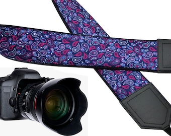 Paisley camera strap. Camera strap with multicolor drops. Durable, light and well padded camera strap for DSLR & SLR cameras by InTePro