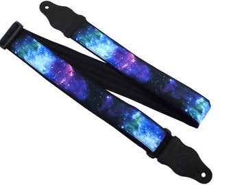 Guitar strap with galaxy / space design. Guitar Accessory for Acoustic, Electric, Bass & other guitars. Instrument strap