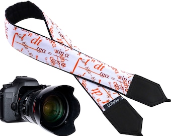 Camera strap with geometry formulas pattern. DSLR / SLR Camera Strap. Camera accessory for geometry and math lovers.