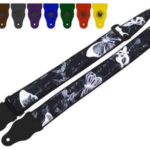 InTePro Acoustic Guitar Strap Handmade Custom Guitar Strap Electric Strap Bass Strap Black and White Butterfly Strap Gift for Musicians