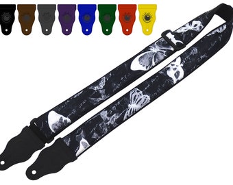 InTePro Acoustic Guitar Strap Handmade Custom Guitar Strap Electric Strap Bass Strap Black and White Butterfly Strap Gift for Musicians
