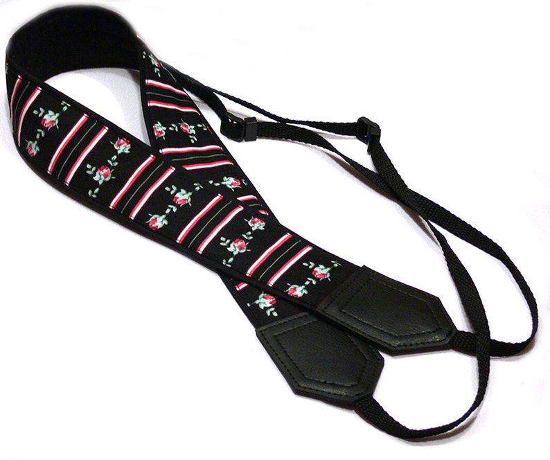 Flowers Camera strap. Roses camera strap with stripes. DSLR / SLR Camera Strap. Photo accessory by InTePro image 2