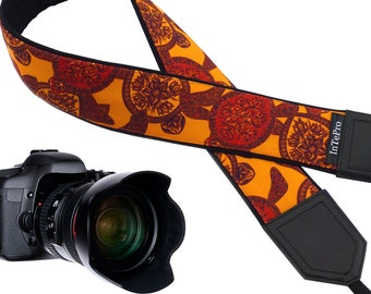 Camera strap with Turtles. Red and orange DSLR camera strap. Stylized padded camera straps. Finds by InTePro