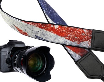 InTePro Camera strap with Vintage UK flag. Great Britain design for DSLR or mirrorles Cameras. Personalized gift for photographer.