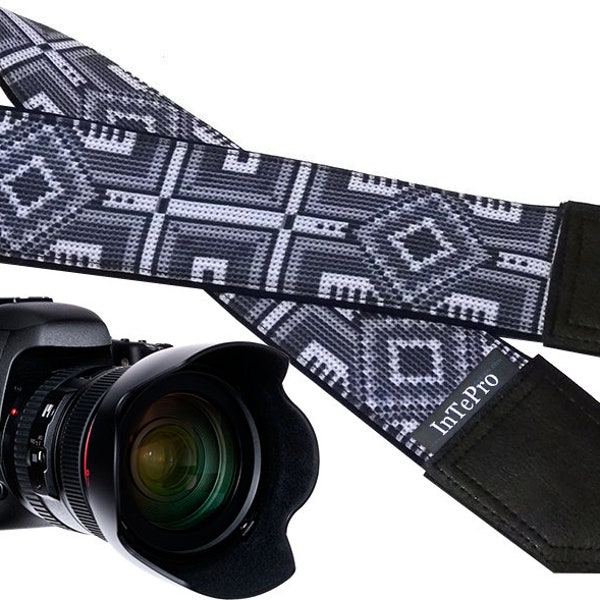 Personalized Camera strap.  Photo accessories. DSLR / SLR camera strap. Grey Native pattern.