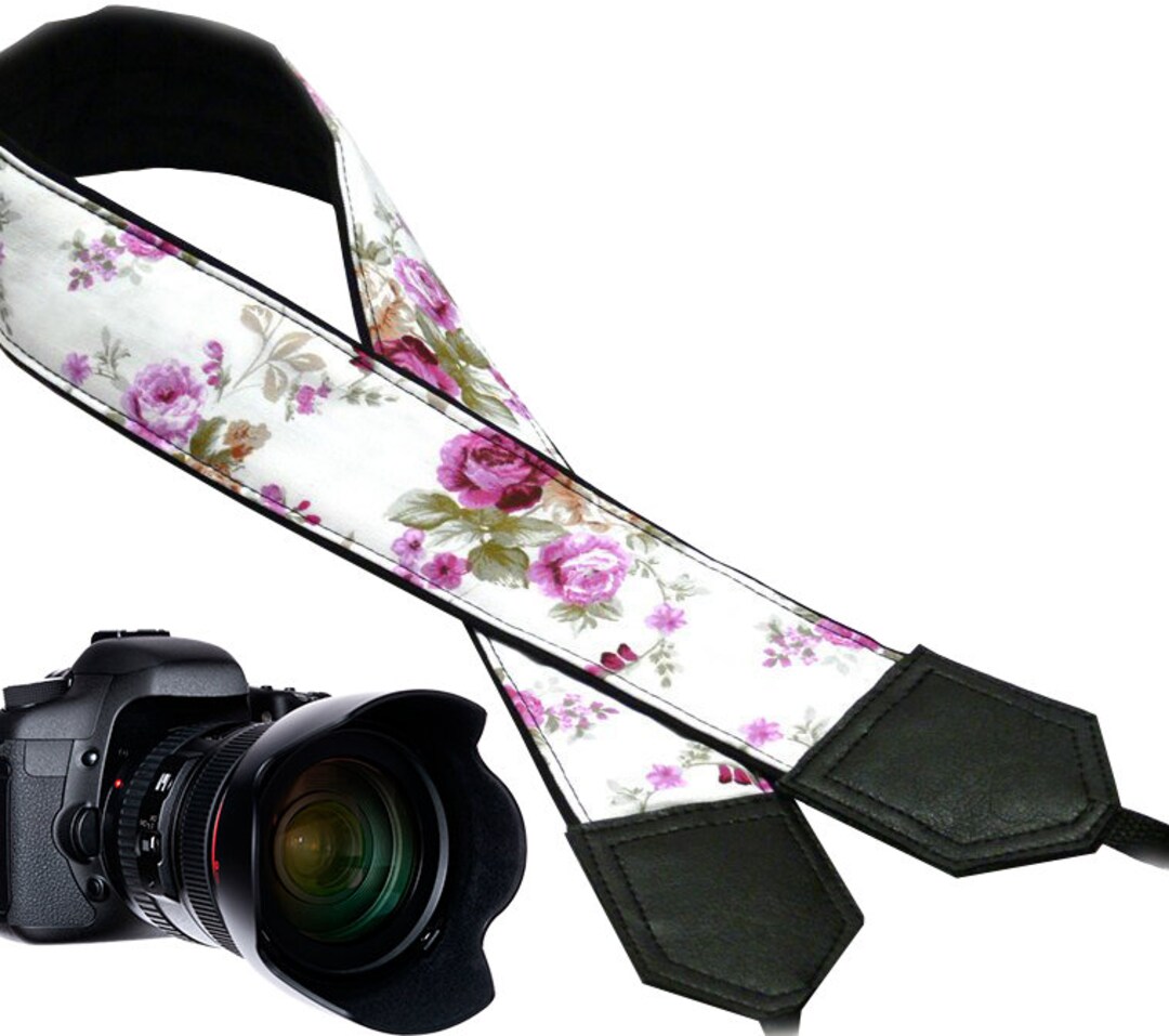 Flowers Camera Strap. Pink Roses Camera Strap. DSLR /SLR Camera Strap
