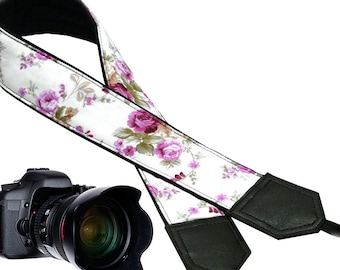 Flowers Camera strap. Pink Roses camera strap.  DSLR /SLR Camera Strap. Camera accessories.