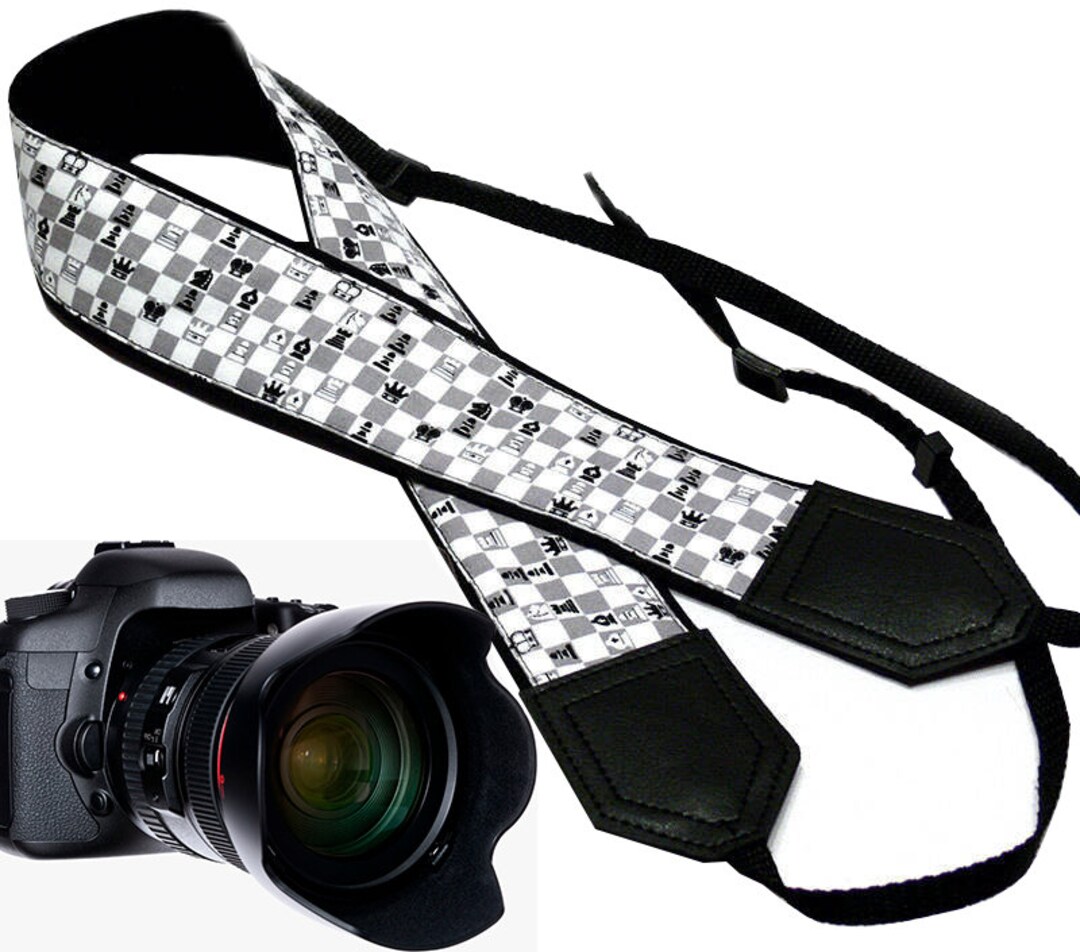 Chess Camera Strap. Game Camera Strap. Grey Black White SLR/ DSLR