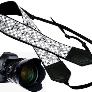 Chess camera strap. Game Camera strap. Grey Black White SLR/ DSLR Camera Strap. Camera accessories by InTePro