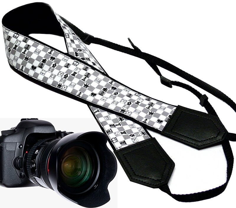 Chess camera strap. Game Camera strap. Grey Black White SLR/ DSLR Camera Strap. Camera accessories by InTePro