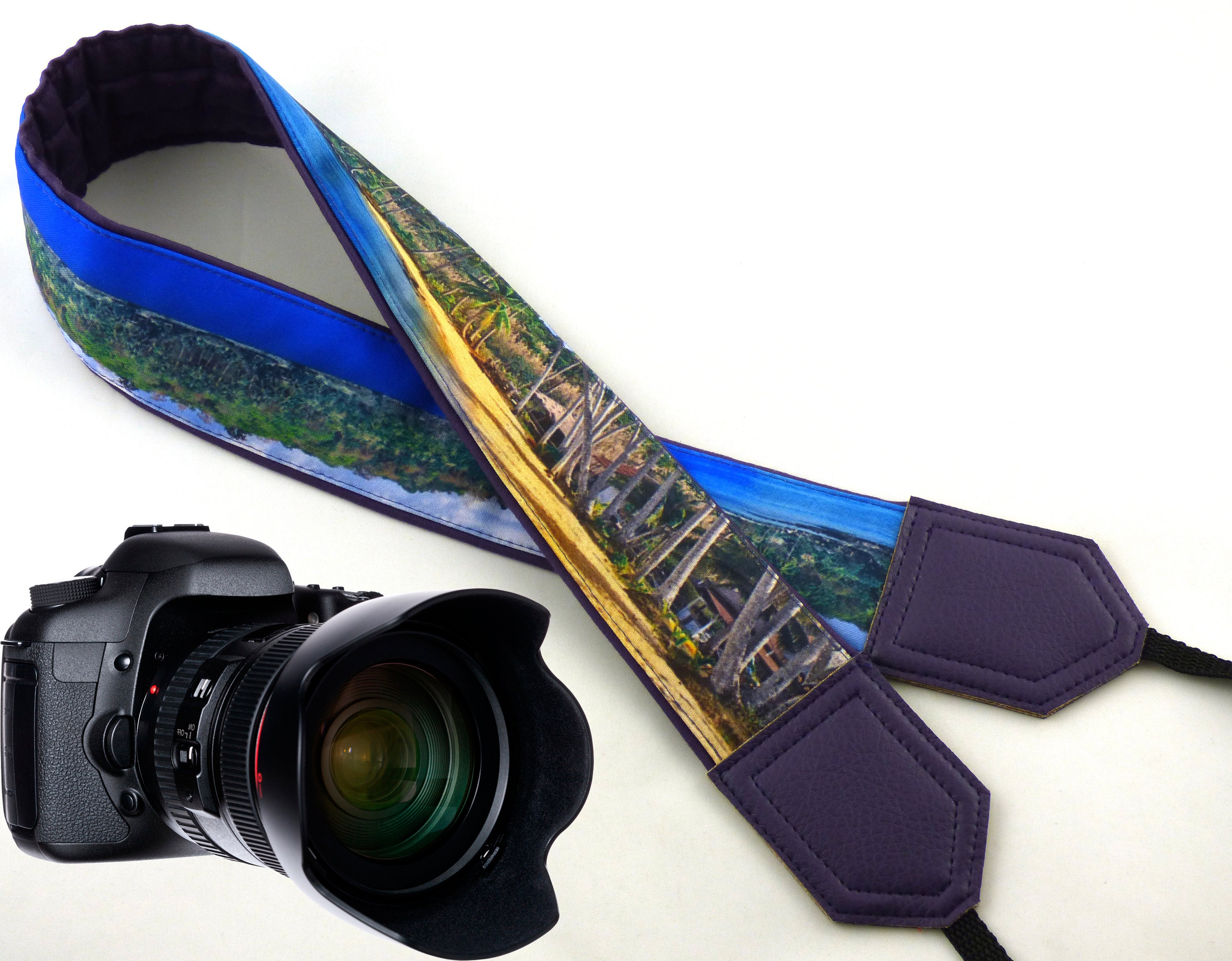 Adjustable Camera Strap with Handy Pockets for DSLR/SLR Cameras - Comfort and Durability Ocean Camera Strap by InTePro