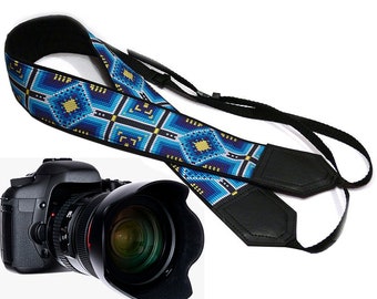 Monogram camera Strap. Personalized Blue Ethnic Camera strap.  DSLR Camera Strap. Black Friday Sale. Camera accessories. Photographer gift