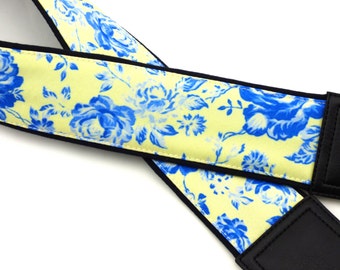 Floral Camera strap.  Flowers camera strap.  Blue Roses camera strap. Royal blue DSLR / SLR Camera Strap. Camera accessories by InTePro