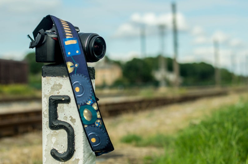 Original design Camera Strap. Black and blue DSLR / SLR Camera Strap. image 1