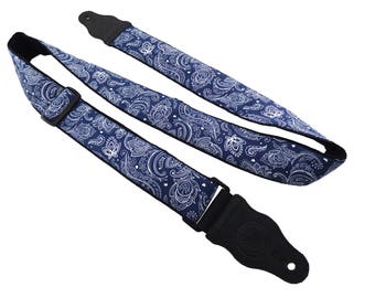 Guitar strap with stylized flowers. Paisley motives. Electric guitar strap, Bass guitar strap. Acoustic guitar strap, Flamenco guitar strap.