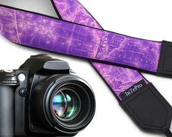 Camera strap Map. World map neck camera straps. Purple DSLR and SLR camera strap. Camera accessories. Great gifts by InTePro