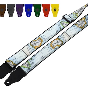 Guitar strap with world map design for electric, acoustic, bass and other guitars by InTePro