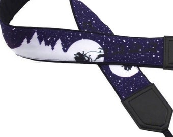 Christmas camera strap. Sledges, Santa Claus. Dark Blue DSLR camera strap. Violet. Christmas gift. Holiday entertaining & decor