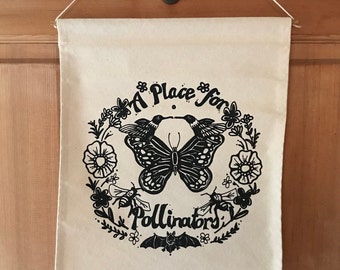 Pollinators Canvas Indoor Banner [Save the Bees] 12x18, hanging height 12x24