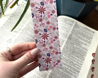 Pink Floral Laminated Bookmark