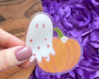 Floral Ghost Pumpkin Sticker: Waterproof Halloween Vinyl Decal