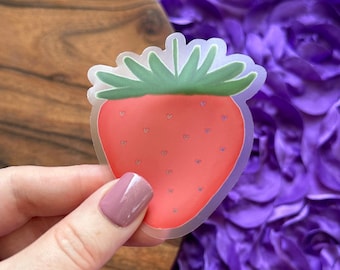 Clear Pink Strawberry Vinyl Sticker: Waterproof Laptop Decal