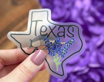Texas Armadillo Bluebonnet Sticker, Waterproof Vinyl Decal