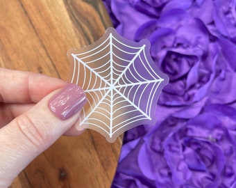 Clear Spiderweb Vinyl Sticker: Waterproof Halloween Decor (2x2 in.)