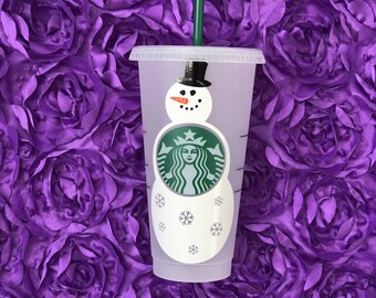 Personalized Snowman Starbucks Cup, Vinyl Decal, Christmas Gift