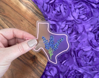 Clear Texas Bluebonnet Sticker, Floral Sticker, Laptop Sticker, Water Bottle Sticker, Waterproof Sticker, 3.2x3 in. Vinyl Sticker, Texas