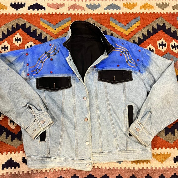 80s hand painted airbrush souvenir genim jacket C… - image 4