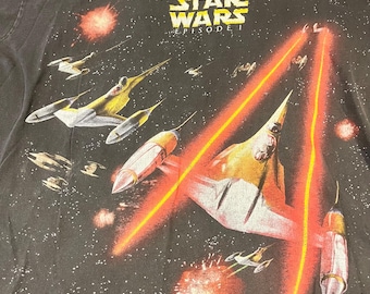 Camiseta promocional vintage de Star Wars Episodio 1 de 1999 con estampado integral / La amenaza fantasma / Años 90 / Camiseta vintage de la película, talla XL