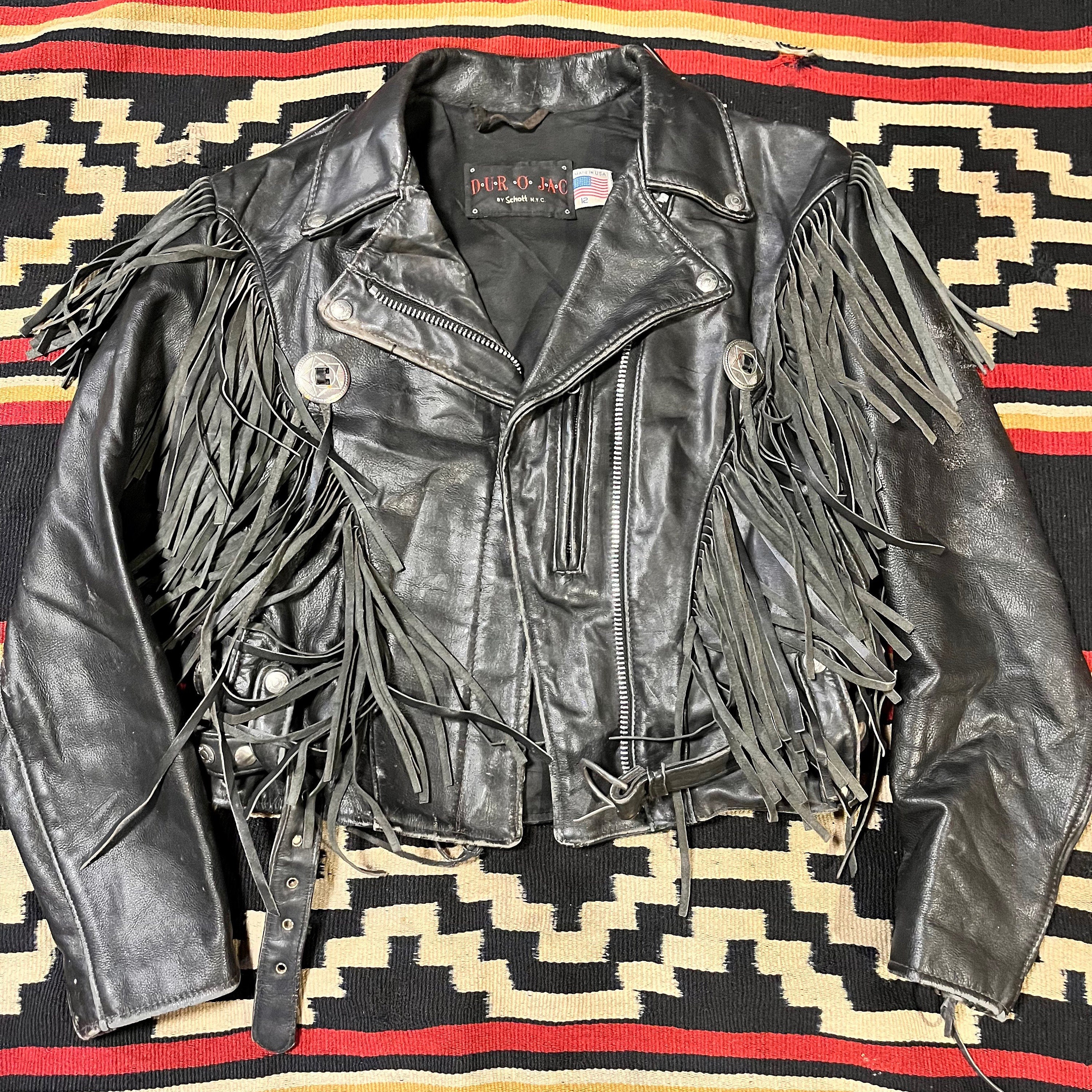 ジャケット・アウター 60s SCHOTT fringe leather jacket Vintage 1960s Schott Bros NYC Western Style Leather Button