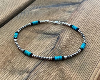 Turquoise Anklet - Ankle bracelets - Beaded anklets - Navajo pearl anklet - Natural Nacozari Turquoise