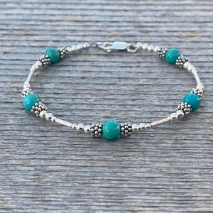 Turquoise Bracelet - Beaded Bracelet - Sterling Silver Bracelet