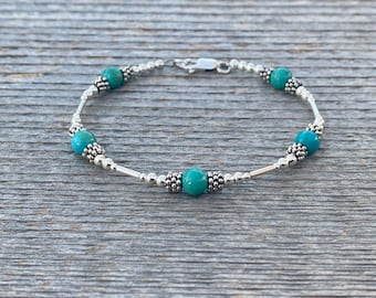 Turquoise Bracelet - Beaded Bracelet - Sterling Silver Bracelet