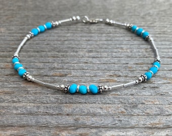 Turquoise Anklet - Ankle bracelets - Beaded anklets - Gemstone ankle - Natural Sleeping beauty Turquoise