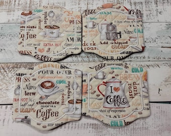 I Love Coffee - Your Choice or All -Cute Mug Rug Coaster - 5&quot; x 5&quot; - Quilted - Embroidered - NEW - Washable - Great Gift - Coffee Mat