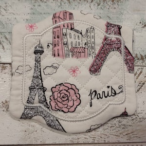 Paris Eiffel Tower Cute Mug Rug Coaster - 5&quot; x 5&quot; - Whimsical - Quilted - Embroidered - NEW - Washable - Great Gift - Coffee Mat - Candle...
