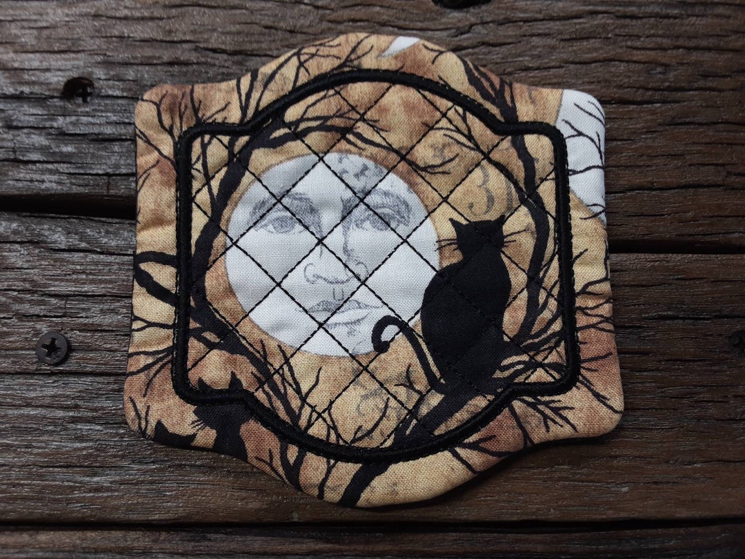 Moon Rug Coaster Cat & Moon Super Cute Mug Rug Coaster 5 X 5 Whimsical Quilted ...