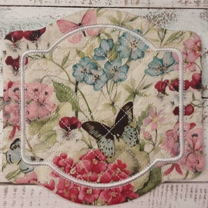 Butterfly Hydrangea Shabby - Large Mug Rug Coaster - Mug Mat - 7" x 7" - NEW - Washable - Great Gift - Coffee Mat - Candle Mat - Hot Pad