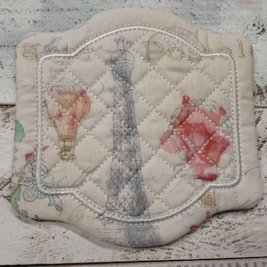 Paris Eiffel Tower Cute Mug Rug Coaster - 5&quot; x 5&quot; - Whimsical - Quilted - Embroidered - NEW - Washable - Great Gift - Coffee Mat - Candle...